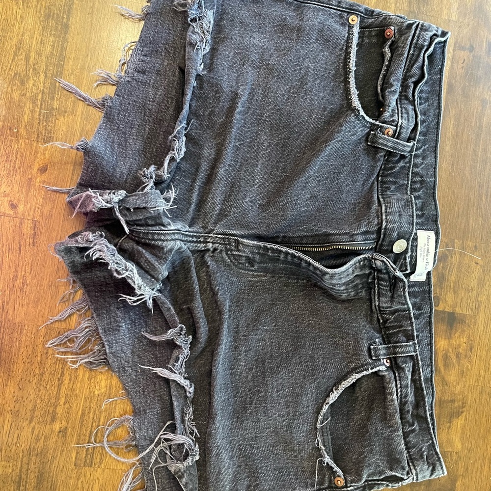 Abercrombie Frayed Black Denim Shorts